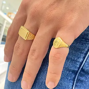 Aneis Ouro 18k em Chapas Retangular Trabalhado e Redondo Ocos