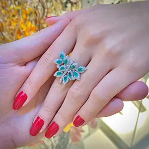 Anel Borboleta Cravejada e Pedra Turmalina Paraíba Ouro Branco 18k