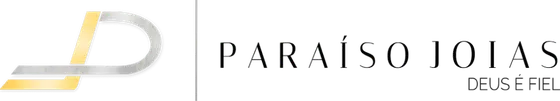 Logo com inicial P de Paraíso Joias com o texto de fundo escrito Paraíso Joias