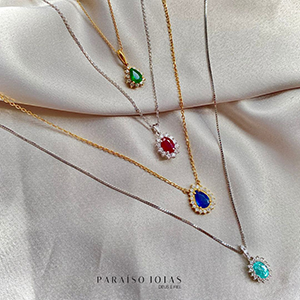Correntinhas e Pingentes em Ouro 18k ja montados ou para montar da forma que você desejar, com Pedras Naturais como Esmeralda, Safira, Rubi ou Turmalina Paraiba