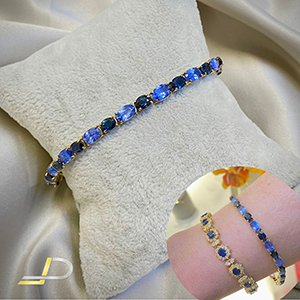 Pulseiras de Ouro amarelo 18k cravejada em Pedras Naturais Safira Azul em diferentes tons e Brilhantes